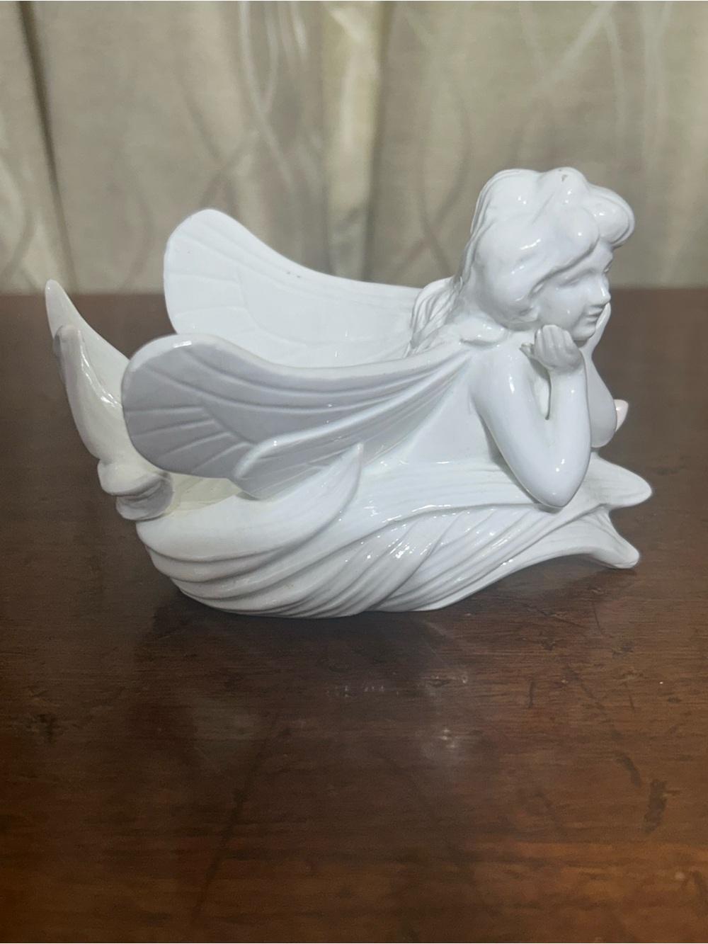 Fitz and Floyd VTG White Glazed Ceramic Fairy Figurine Trinket Dish